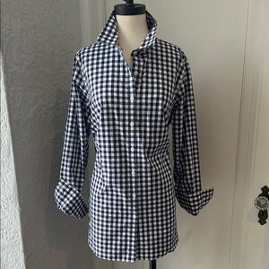 Lands' End Women’s Navy and White Gingham Shirt